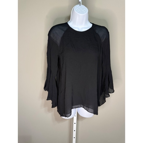 Zara Woman Black Semi Sheer Bell Sleeve Whimsigoth Blouse S Witchy Romantic Goth - Picture 2 of 5